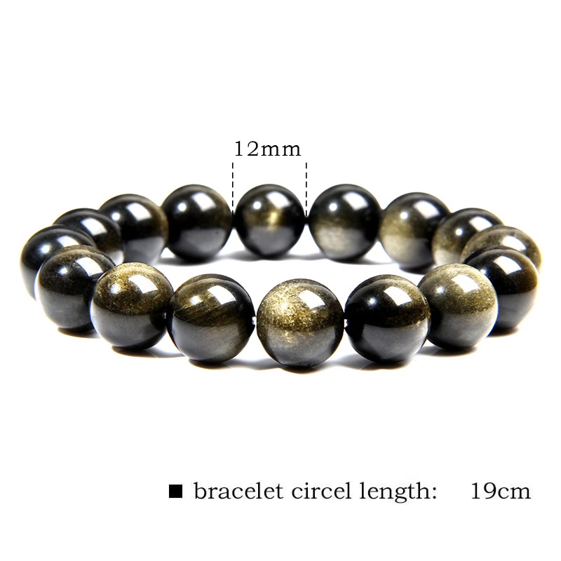 

Black Gold Obsidian Beaded Stretch Bracelets 6-12mm Natural Stone Beads Bracelet Bangles for Women Men Couples Energy Jewelry