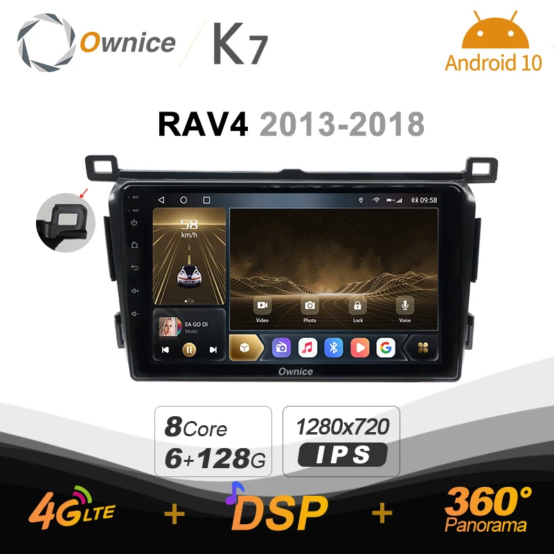 

Автомобильный радиоприемник K7 Ownice 6G + 128G Android 10,0 для Toyota RAV4 2013 - 2018 мультимедийный DVD аудио 4G LTE GPS Navi 360 BT 5,0 Carplay