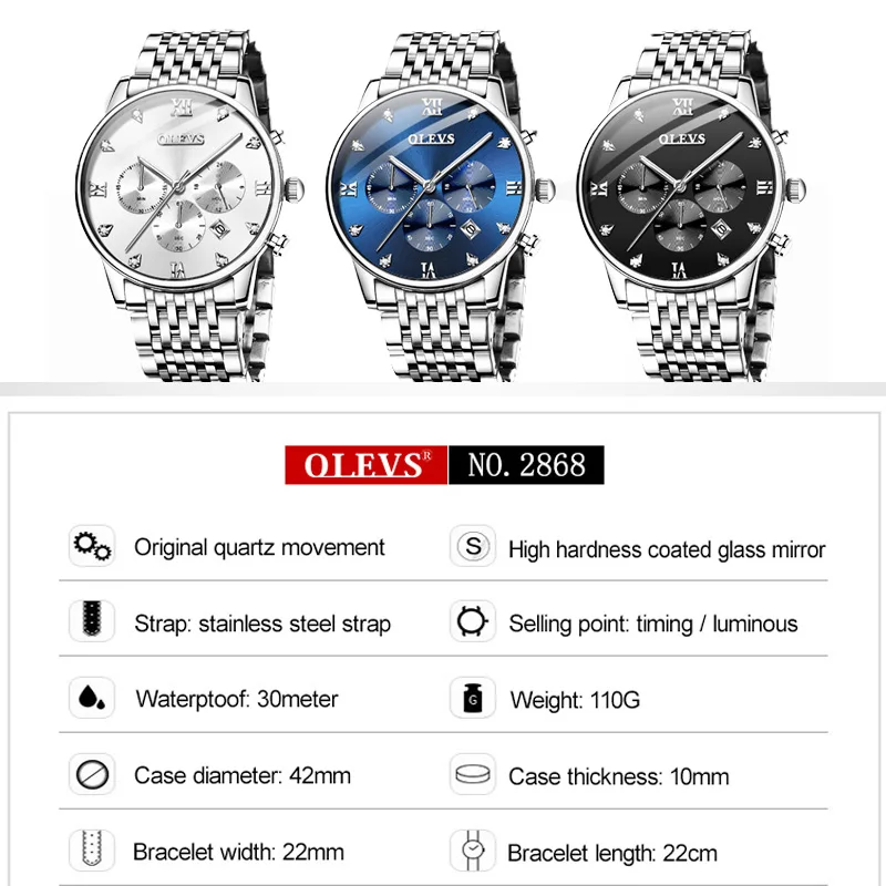 Модные спортивные водонепроницаемые мужские часы OLEVS Роскошные Кварцевые