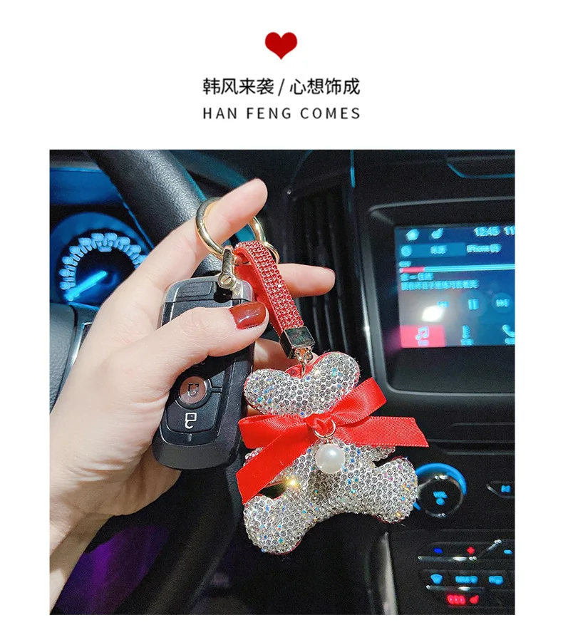 

Creative Inlaid Brick Keychain Ring Fashion Bear Doll Rhinestone Bag Beautiful Pendant Car Key Ring Ladies Exquisite Small Gift