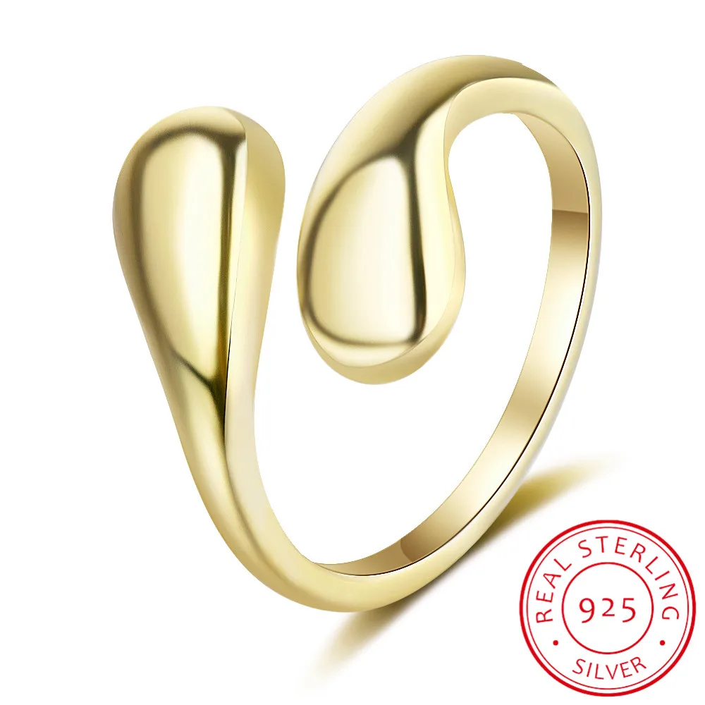 

Street Shoot 100% Real 925 Sterling Silver Open Ring for Women Girls INS Simple Smooth Face Drop Shape Adjustable Ring