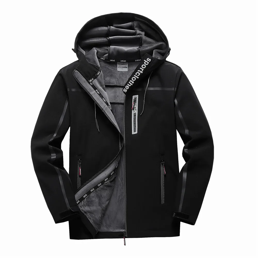 Black Grey WWKK флисовая куртка мужская водонепроницаемая тёплая флисовая ветрозащитная верхняя куртка с капюшоном для походов Лыжная походная одежда с капюшоном - Цвет: Black Grey
