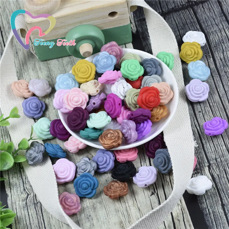 30 шт. 20 мм силиконов бусов мини розы детская жевательная силиконовые с цветами и