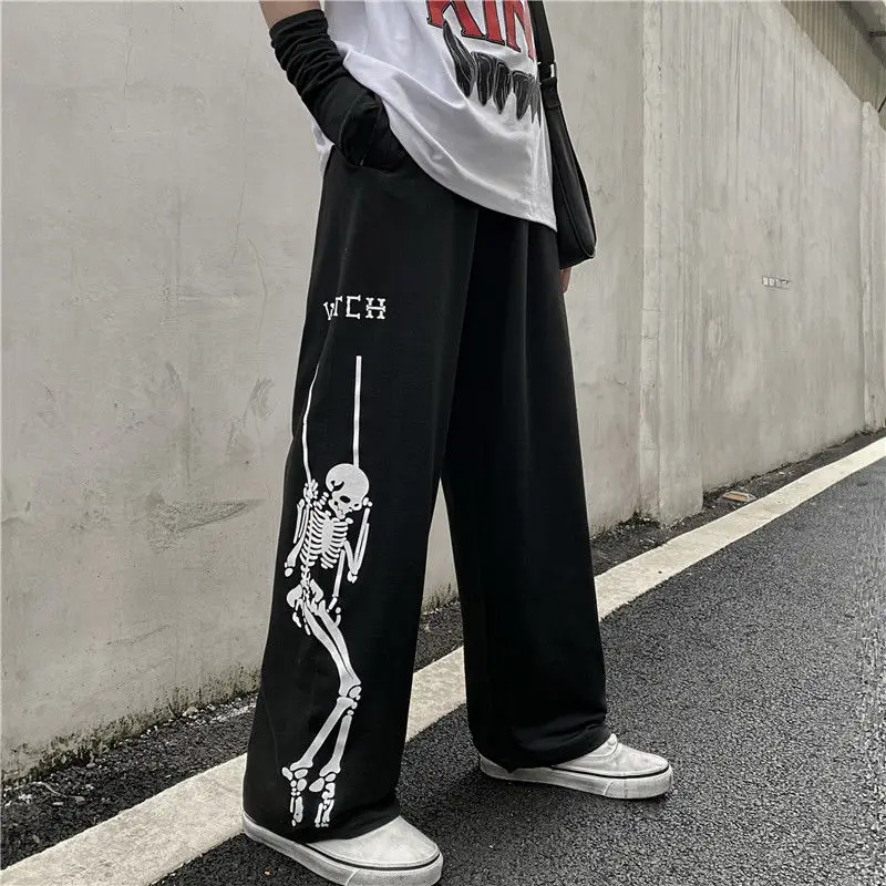 Новые длинные брюки 2020 корейские модные свободные широкие прямые с принтом