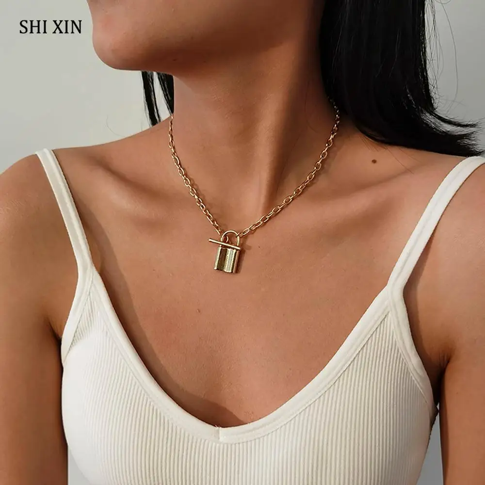 Простая цепочка SHIXIN с замком подвеска ожерелье для женщин 2020 модный висячий
