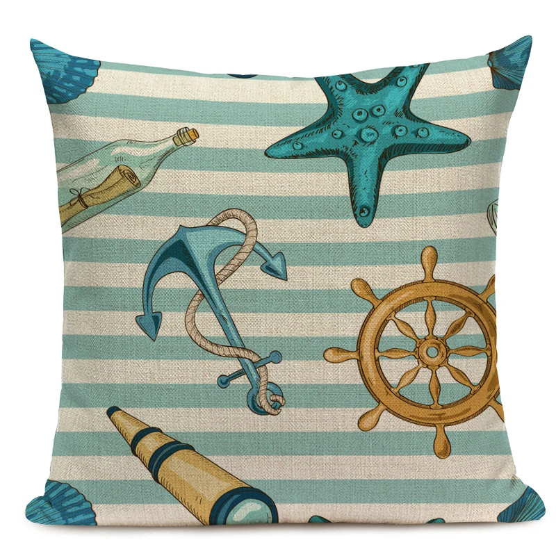 Decorative Cotton Retro Painting marine decoration Pillow Covers 45Cmx45Cm Square Replacement Printed Cushions Pillow Case