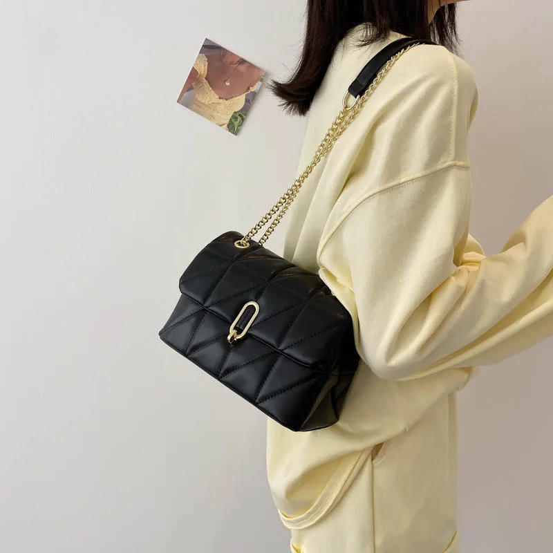 

Kiwi Green Summer PU Leather Flap Crossbody Bags For Women 2021 Luxury Solid Color Shoulder Handbags Chain Purses