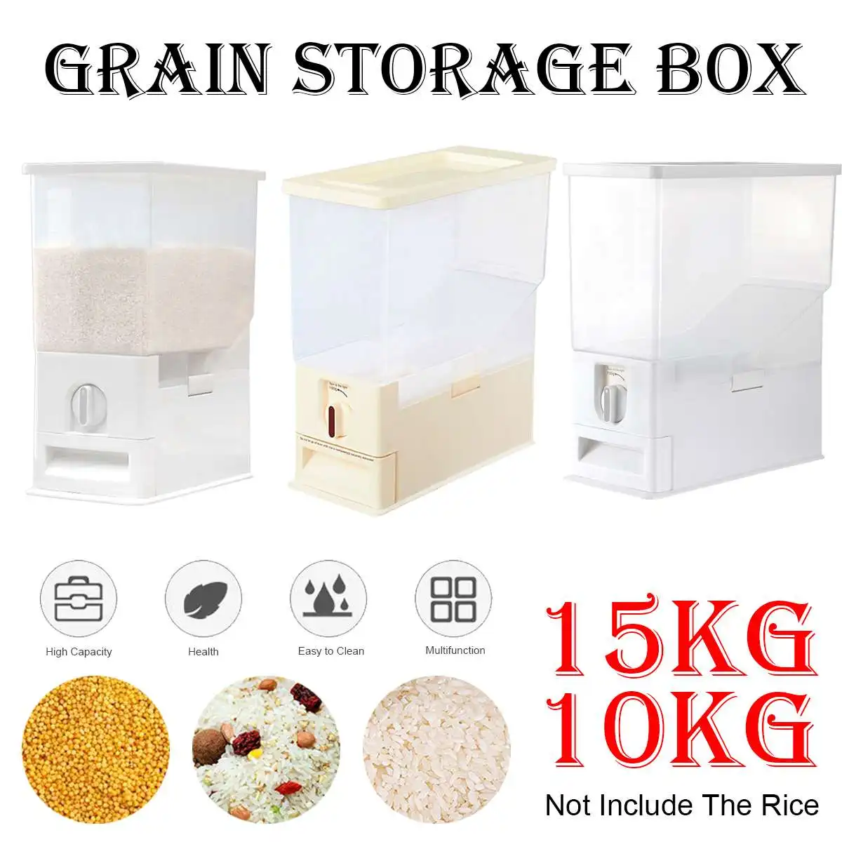

Whole Grain Storage Rice Bucket Wall-Mounted Rice Storage Tank Out Rice Dry Food Storage Box Kitchen Thick Plastic Cover Home
