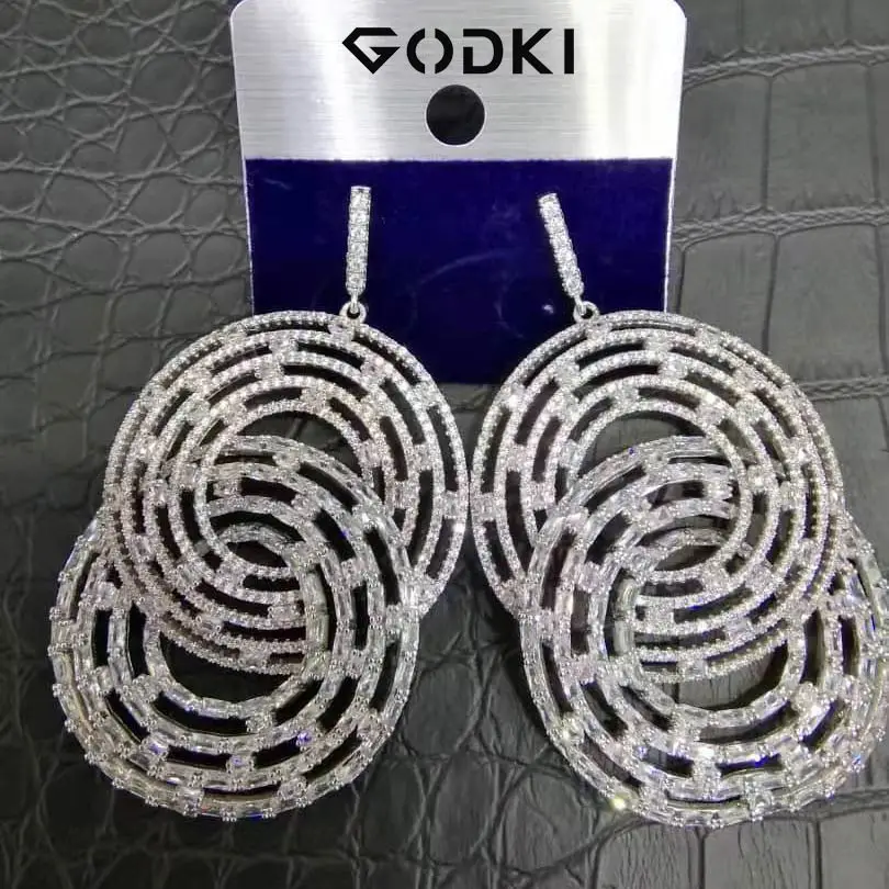 Silver GODKI свадебные Дубай Свадебные Висячие Роскошные серьги кубический циркон круглые массивные большие круглые серьги для женщин - Окраска металла: Silver