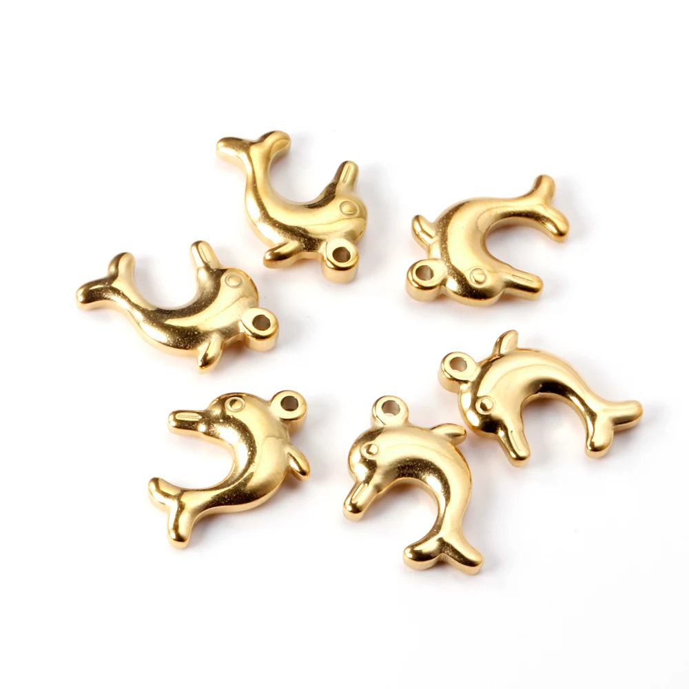 

10pcs/lot Dolphin Jewelry Pendant Stainless Steel Gold Silver Color Charm With Holes For DIY Jewelry Findings Necklace