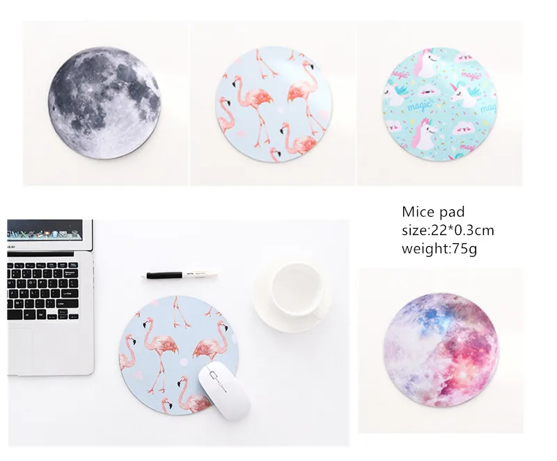 Круглый коврик для мыши с фламинго единорогом луной 1 шт.|Коврики мышей| |