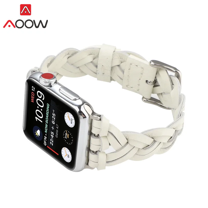 

Braided Genuine Leather Strap for Apple Watch 3 4 5 38mm 42mm 40mm 44mm Men Women Handmade Replacement Band Belt for iwatch 1 2