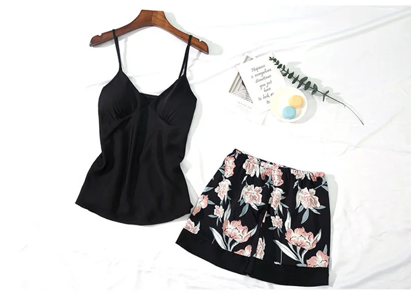 Sanderala Sexy Women Pajamas Set Cute Sleepwear Plus Size High Quality Lingerie Print Nightgown Sleeveless Pajama Pants