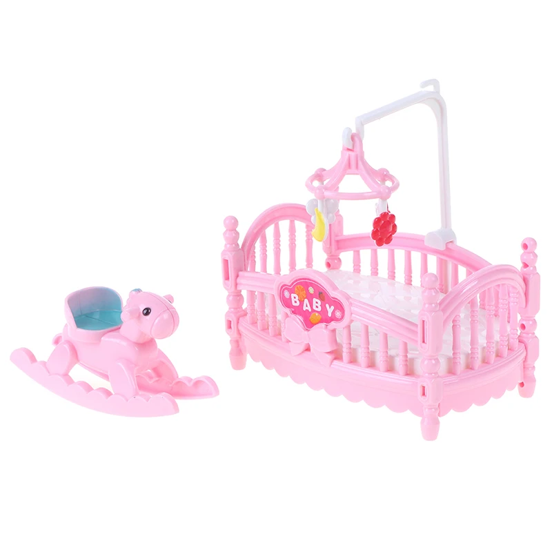 

Miniature Crib Bed And Wooden Horse For Children Girls Gift Outdoor Doll Beach Leisure Table With Umbrella Chair Folding Chair
