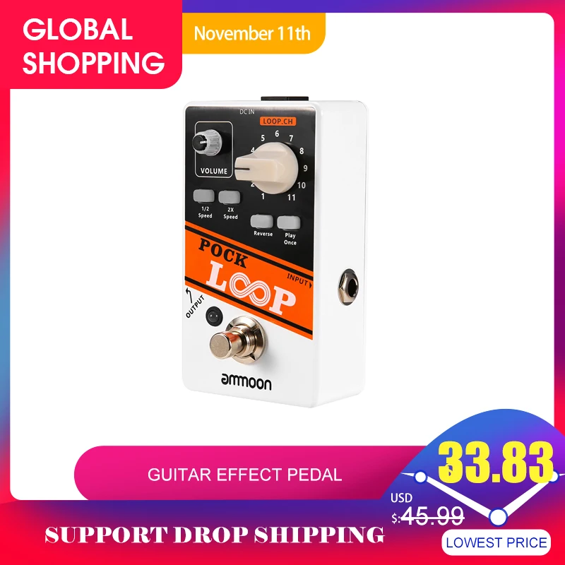 Педаль для гитарных эффектов ammoon STEREO Looper POCK LOOP 11 концов макс. 1/2 минут записи