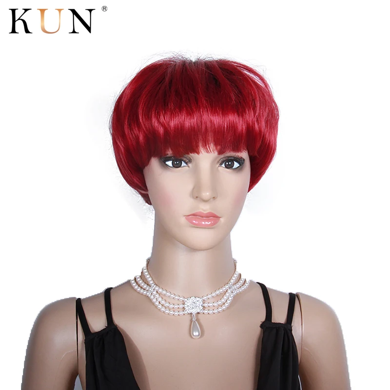 Красные короткие человеческие волосы парики 150% цветной Короткий прямой парик с