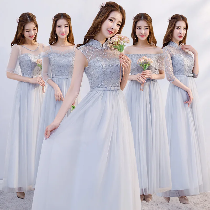 Элегантное платье серебристо серого цвета женское для свадебной вечеринки