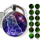 Светящиеся Знаки зодиака брелок 12 созвездий Хрустальный брелок Подвески для Девы Стрелец Телец светящиеся фотообои для женщин