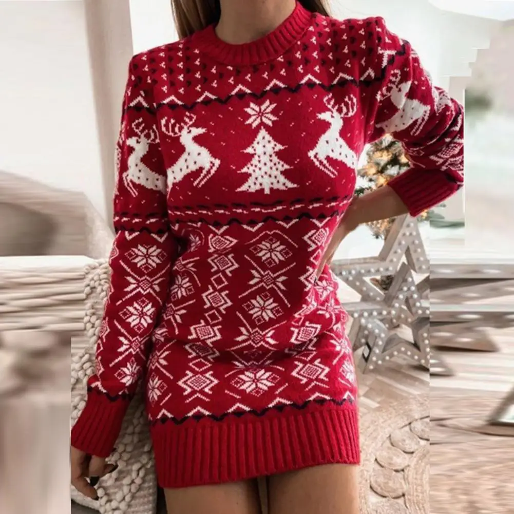 

Жаккардовое трикотажное платье-свитер с длинным рукавом