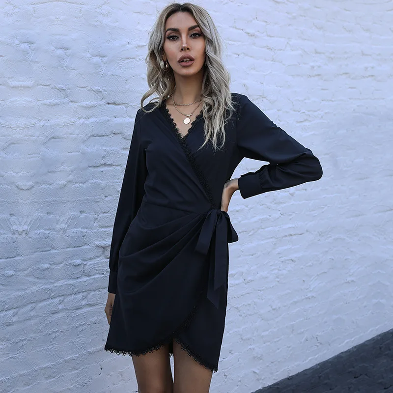 Повседневное женское платье с кружевной строчкой на весну и лето новинка 2021