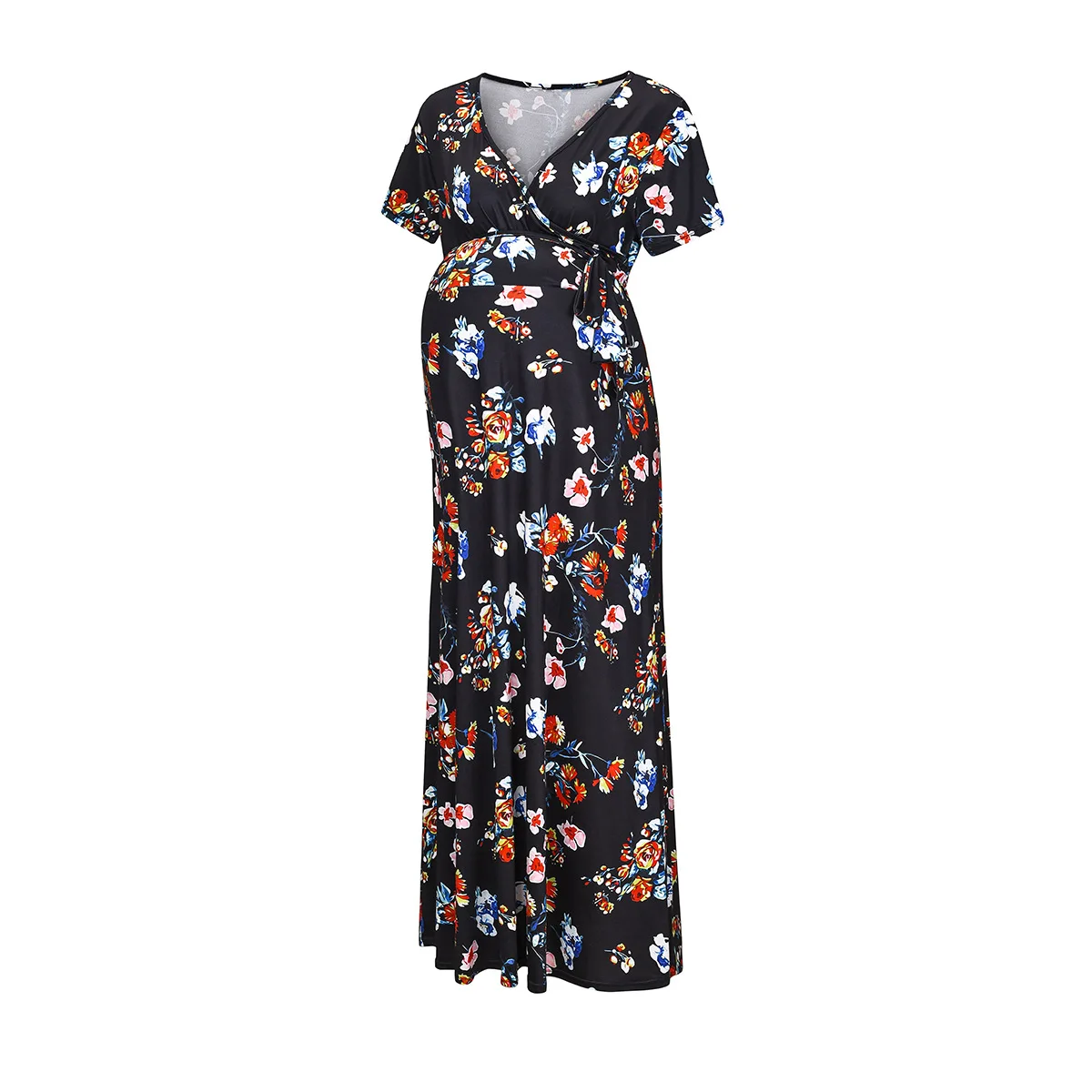 Pregnant Women Flower Dress Maternity Short Sleeve V-necks Casual Dresses for Pregnancy Irregular Party Vestidos Clothes | Мать и ребенок