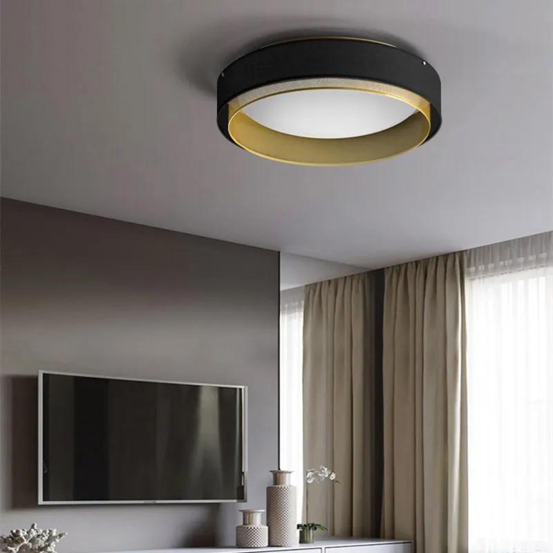 Винтажный медный потолочный светодиодный светильник в виде круга сетки тканевый