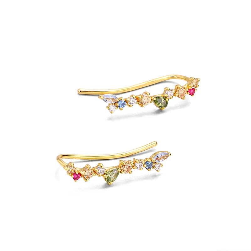 

LAMOON Ear Cuffs 925 Sterling Silver Earring For Women Color Zircon Earrings Cuff K Gold Plated Jewelry Accessories Gift EI166