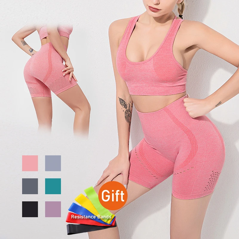 

Women's Tracksuit Sportswear Yoga Sets Suit Sport Outfit For Woman Fitness Nylon Leggings Short Summer Gym Tight-Fitting