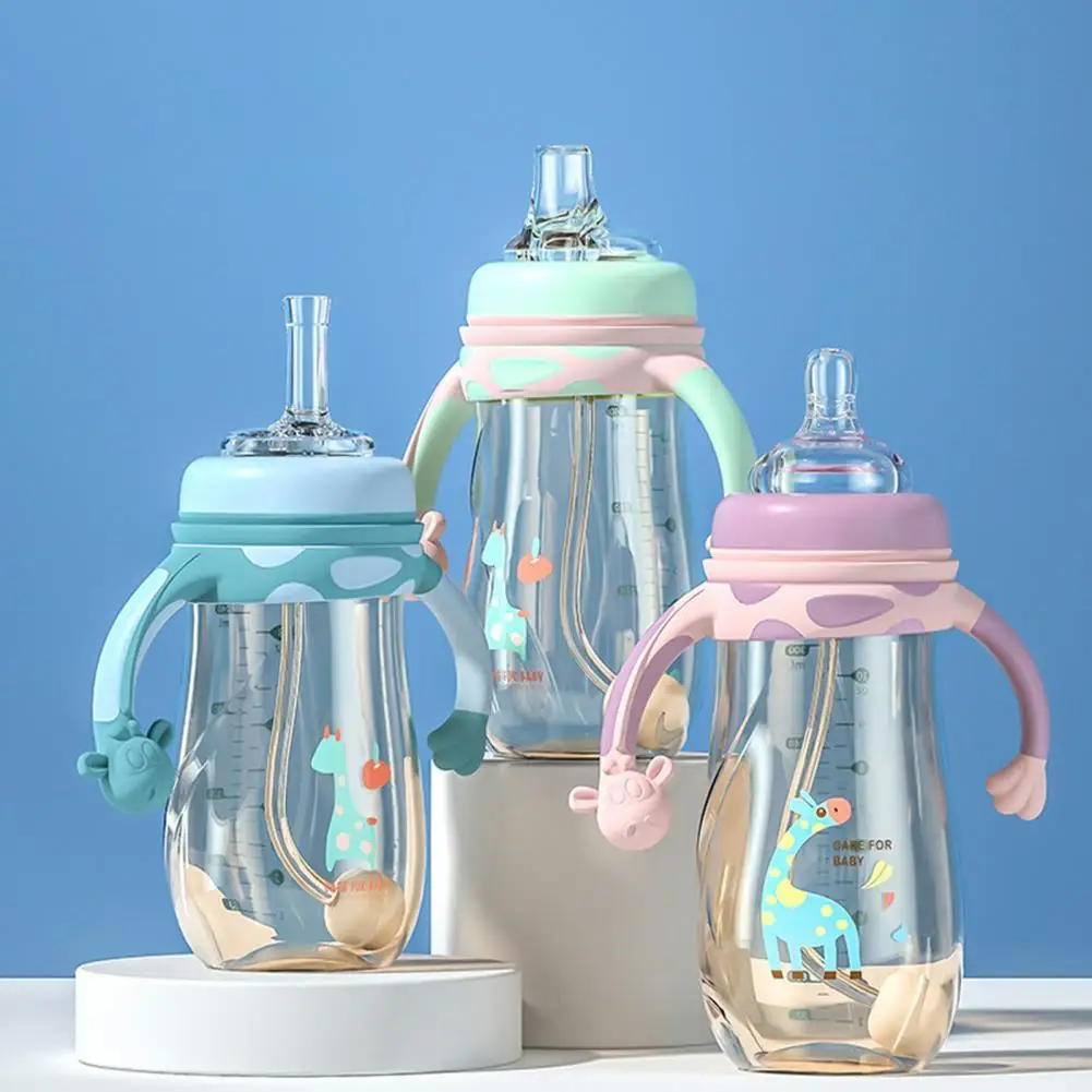 

1 Set 240ml/300ml Straw Bottle Double Handle Large Capacity PPSU Toddler Water Sippy Bottle for Outing