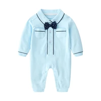 new childrens clothing autumn and winter boys boys baby light blue gentleman bow tie long sleeved one piece jumpsuit cotton