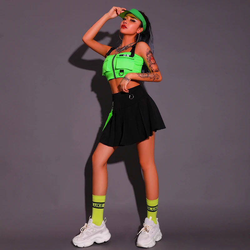 Женский костюм для чарлидинга Rave летняя одежда в стиле хип-хоп зеленая