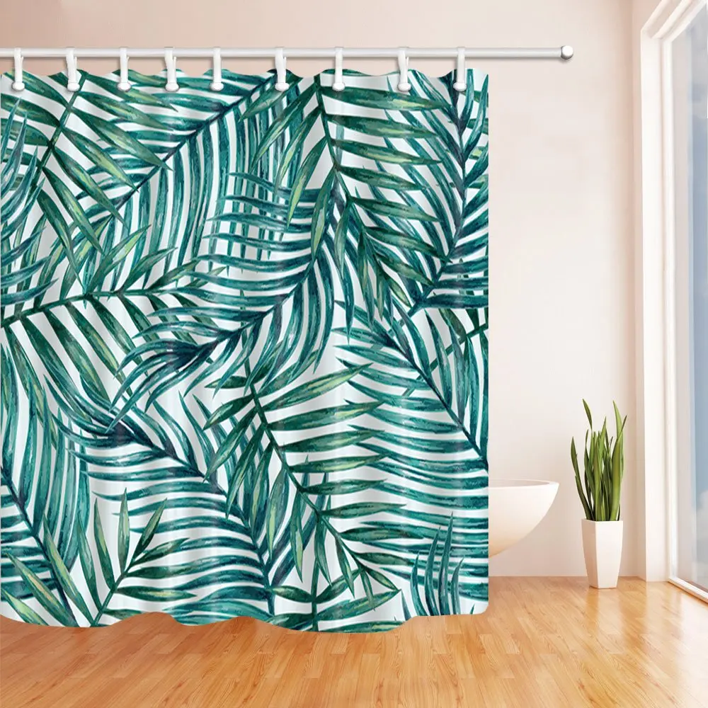 

Plant Palm Leaf Shower Curtain Green Blue Palm Leaves Waterproof Bath Curtains Polyester Bath Curtain For Bathroom Decoration