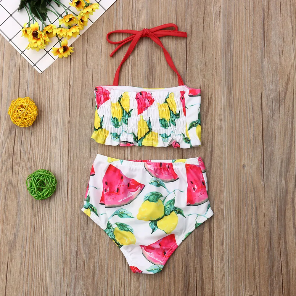 Модный детский купальник с бантом и принтом арбуза лимона для девочек лето 2020 2