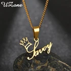Ожерелье UZone с персонализированным именем, из нержавеющей стали с короной и сердцем, с индивидуальной табличкой, для женщин, для помолвки, свадьбы, оптовая продажа
