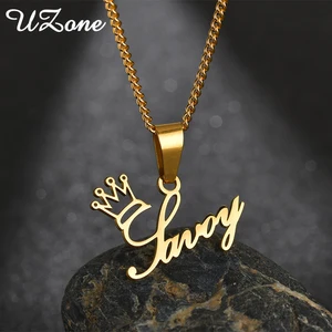 Ожерелье UZone с персонализированным именем, из нержавеющей стали с короной и сердцем, с индивидуальной табличкой, для женщин, для помолвки, свадьбы, оптовая продажа