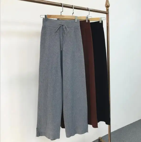 Харадзюку брюки 2019 RopaSpring Трикотажные Широкие женские с высокой талией шикарные