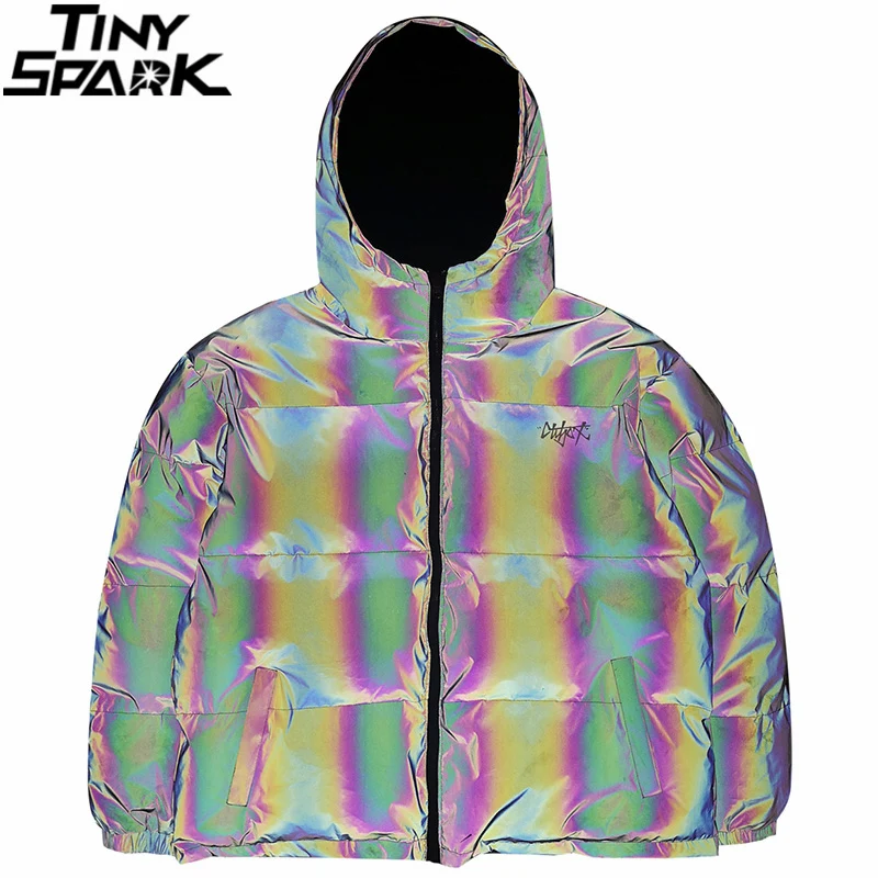 Двусторонняя куртка-парка в стиле хип-хоп Мужская Уличная Светоотражающая