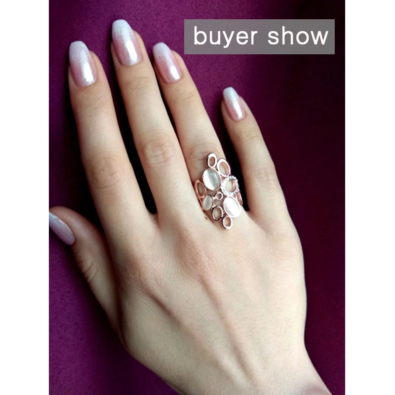 SINLEERY модные большие круглые полые кольца с опалом для женщин ювелирные изделия