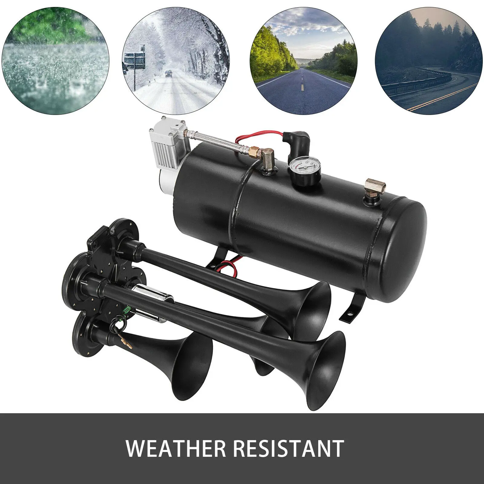 

Car Horn Kit 4 Trumpet loud and powerful W/150PSI Air Compressor Complete System