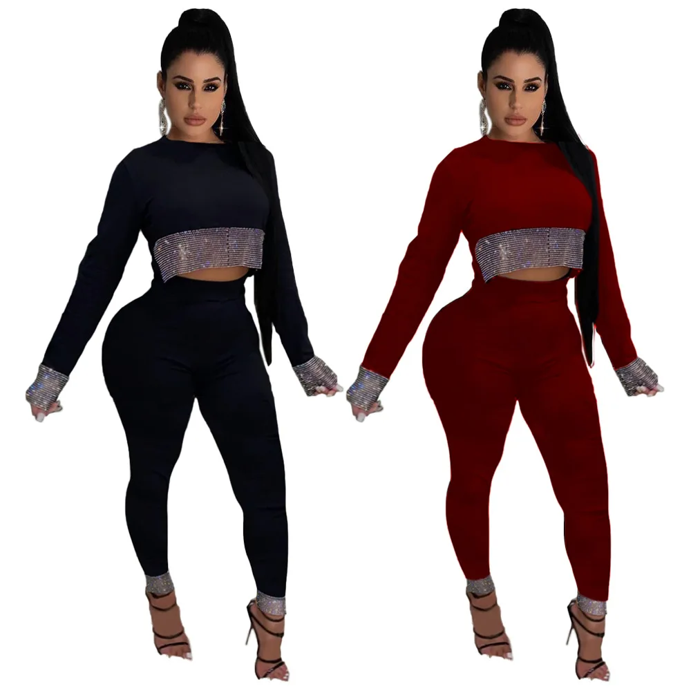 

Осенний женский сексуальный костюм с длинным рукавом, украшенный бриллиантами, повседневный Облегающий комбинезон Вечерние