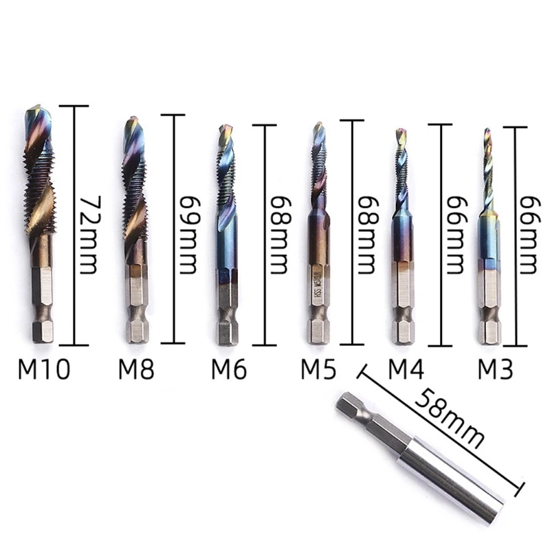 

7pcs/set M3-M10 Hex Shank Blue Coated Screw Thread Metric Compound Tap Drill Bit