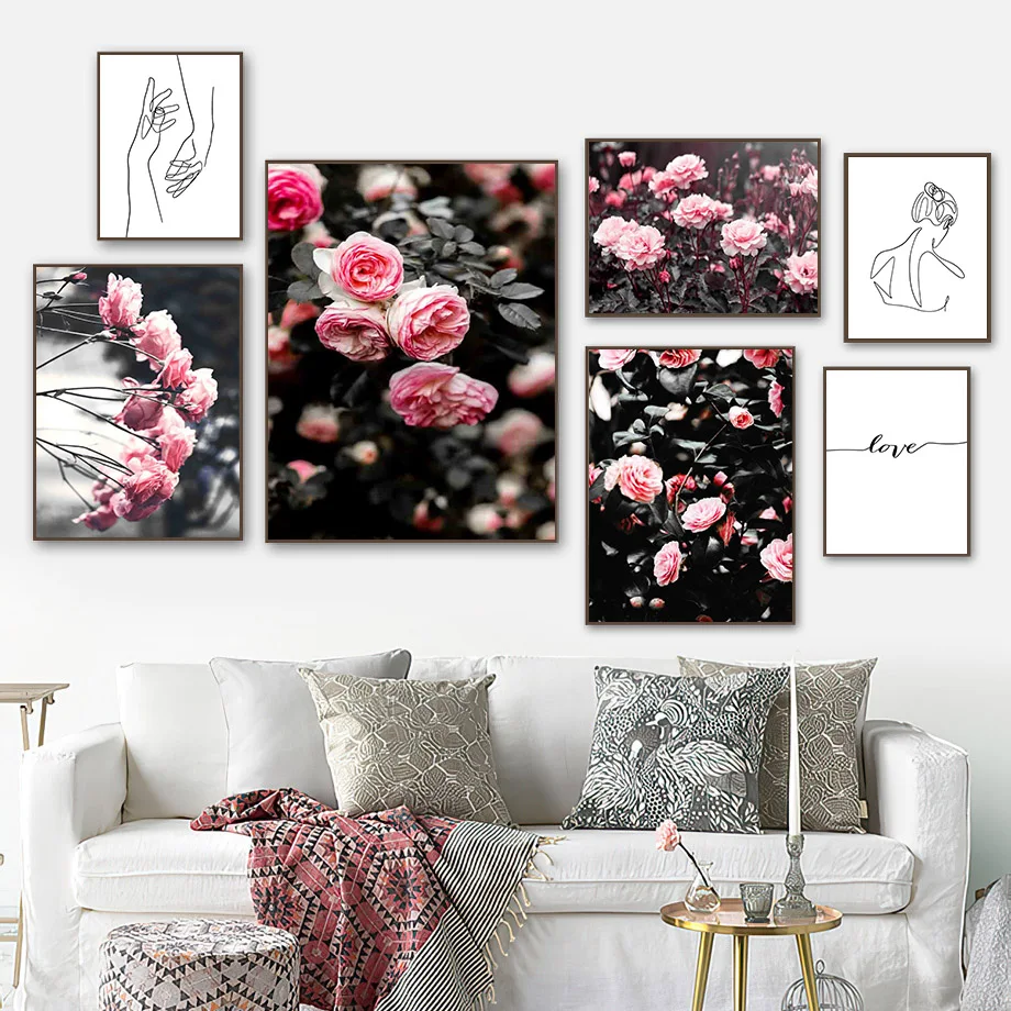 

Rose Flower Girl Hand Romance Love Back Wall Art Canvas Painting Nordic Posters And Prints Wall Pictures For Living Room Decor