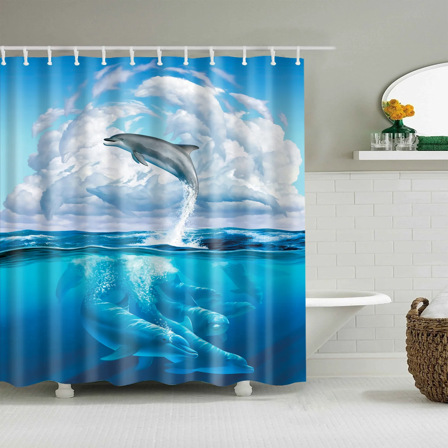 

Animals Octopus Bathroom Curtain Wolf Lion Seahorse Turtle Shower Curtains Frabic Waterproof Polyester Bathroom Curtain Hooks