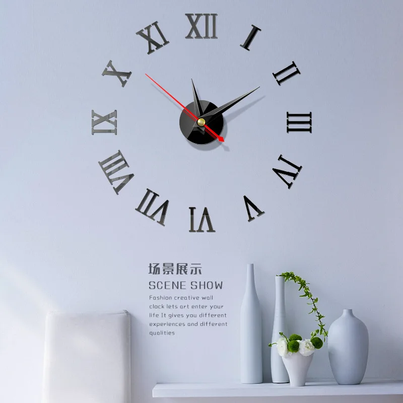 

New 16inch Wall Clocks Retro Style 3D DIY Acrylic Mirror Stickers Home Decoration Living Room Quartz Needle Digital Wall Clock