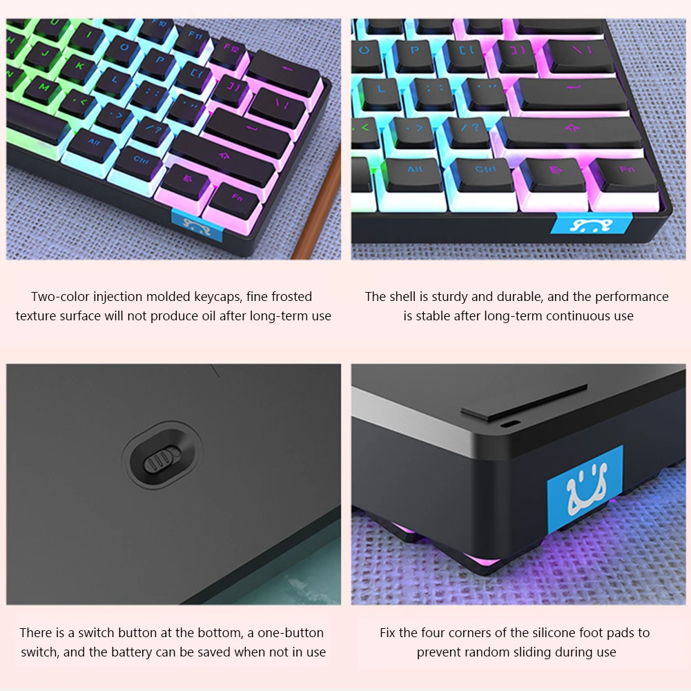 

Portable Mechanical Keyboard Wireless Blue Switch Rainbow Backlight Gaming Keyboard STK61 Gaming Keyboard For Desktop