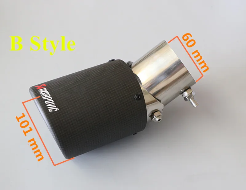 B 60MM IN 101MM OUT 1x регулируемый угол Akrapovic наконечники из углеродного волокна для автомобиля выхлопная труба для Renault Opel автомобиль-Стайлинг универсальные автомобильные аксессуары - Цвет: B 60MM IN 101MM OUT