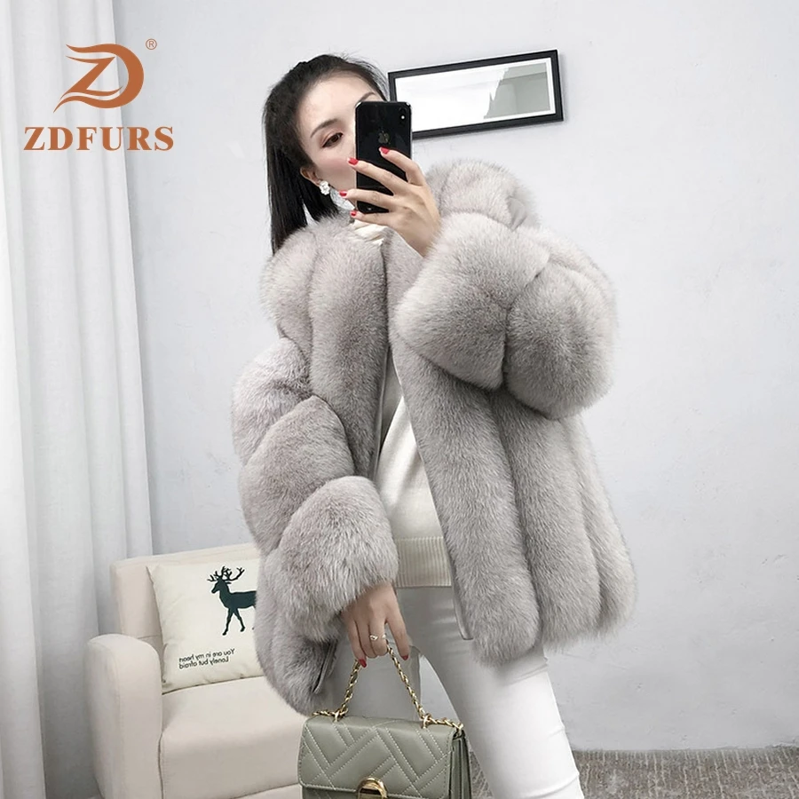 ZDFURS* real fur fox fur coat  design ladies winter really fox fur coat detachable real fur coat wome