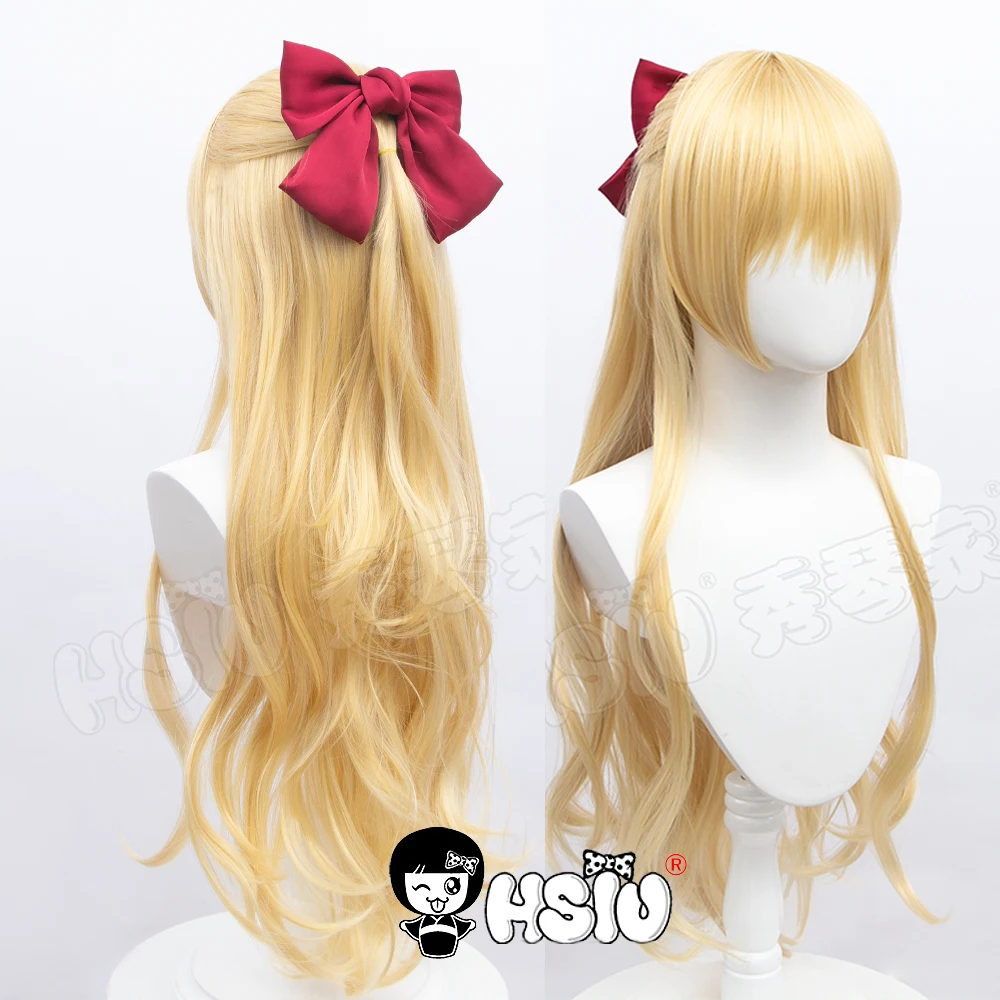 Sailor Venus cosplay wig「HSIU 」Golden Long hair Fiber synthetic wig +Free hair accessories+wig cap