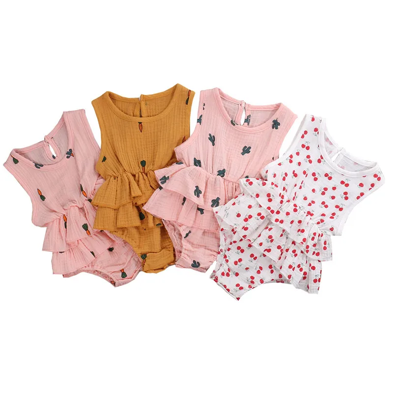 Детский хлопковый комбинезон без рукавов с принтом кактуса|Ромперы| |