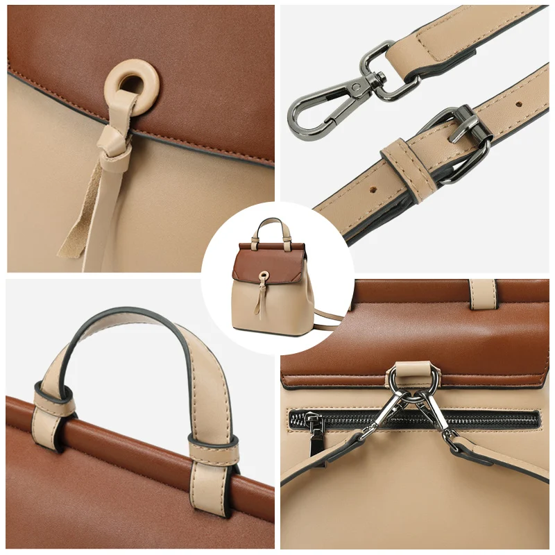 REALER women backpack small spilt leather backpack for women school backpack for teenager girls panelled shoulder bag